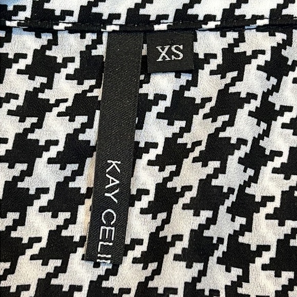 Kay Celine Dorian Ruffle Front Poly Chiffon Houndstooth Print Blouse XS - Picture 5 of 5